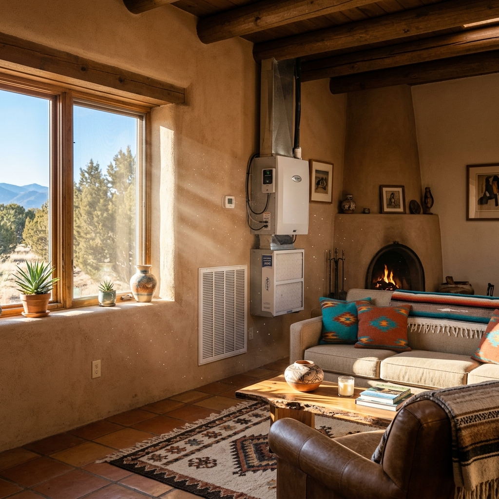 Sunlight revealing dust particles in the air inside a Pueblo Colorado home with air filtration system